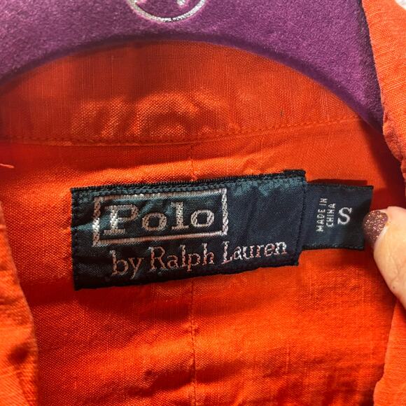 Polo Ralph Lauren Orange Linen Blend Shirt Mens Sz S Long Sleeve Utility Casual - Picture 3 of 9